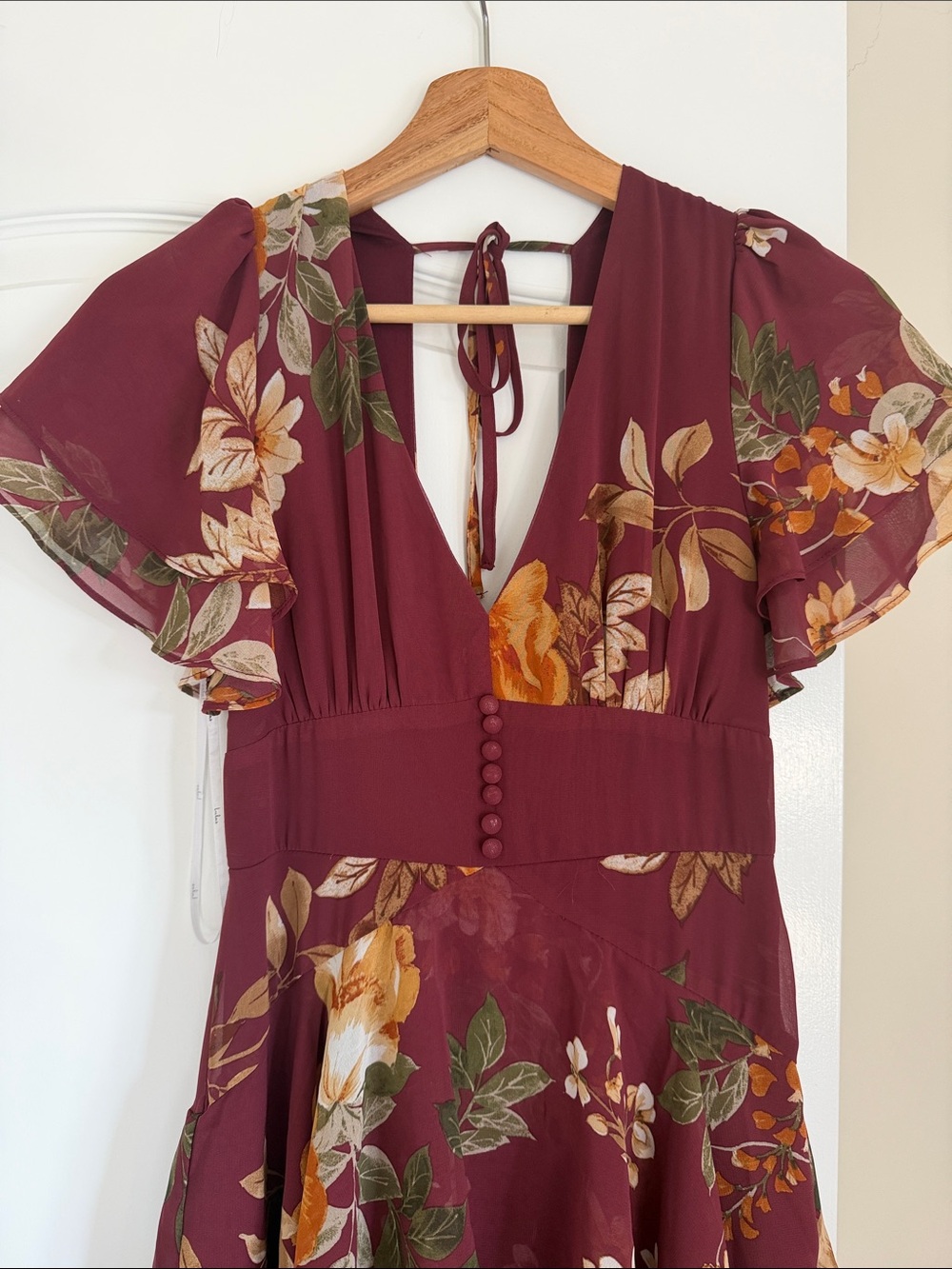 Lulu’s Burgundy Floral Print Tiered Maxi Dress - Picture 2 of 5